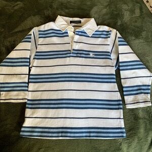 Burberry Blue and White Striped Polo Shirt